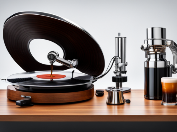 Brewing Coffee and record player playing music
