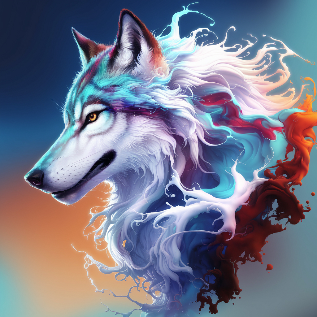 Vibrant Wolf: Surreal Fantasy Art of Color and Power